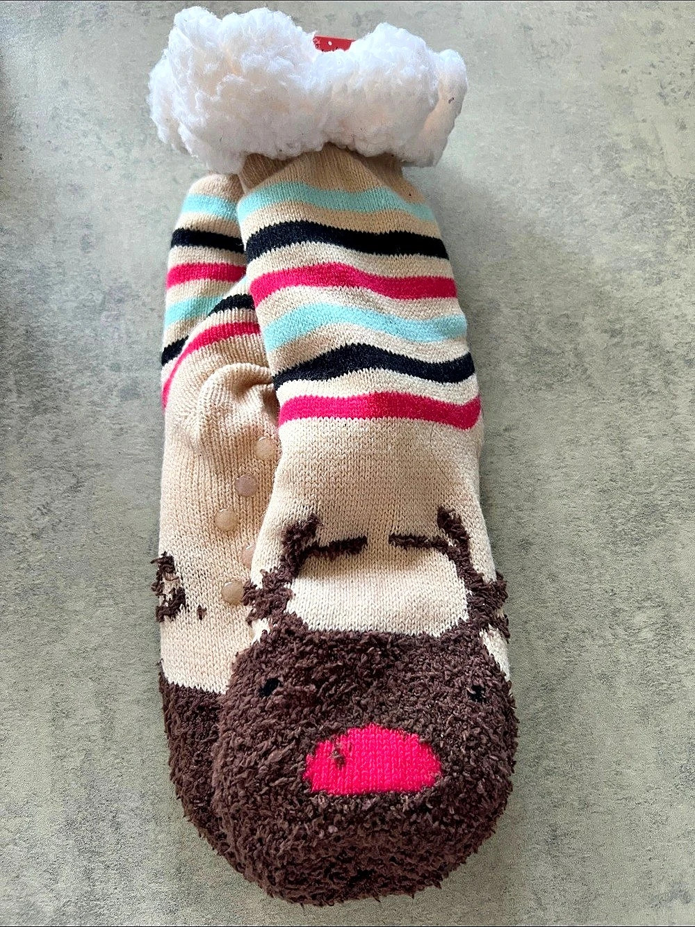 Comfort? Striped Slipper Socks Brown & Pink Size 6-8 Like New